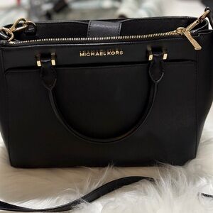 Michael Kors Black Saffiano Satchel with Gold Hardware